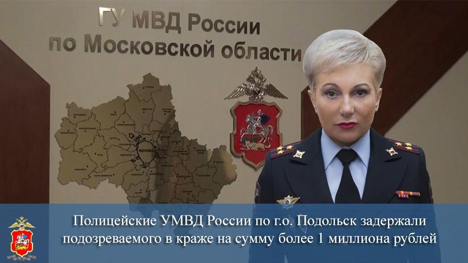 Полицейские УМВД России по г.о. Подольск задержали подозреваемого в краже на сумму более 1 миллиона рублей
